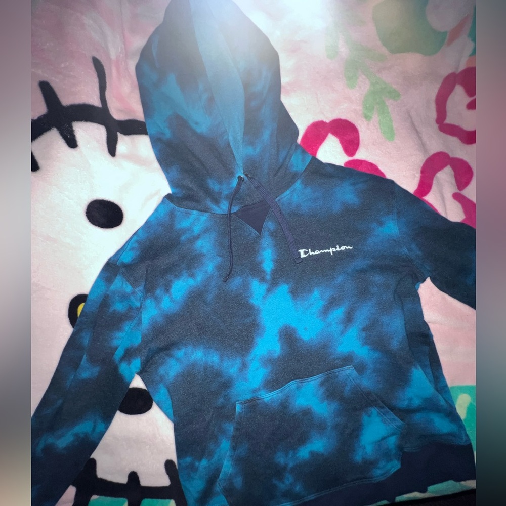 Champion Women’s Long Sleeve Hoodie Sweatshirt (Blue Tie Dye, Small) - Picture 3 of 7